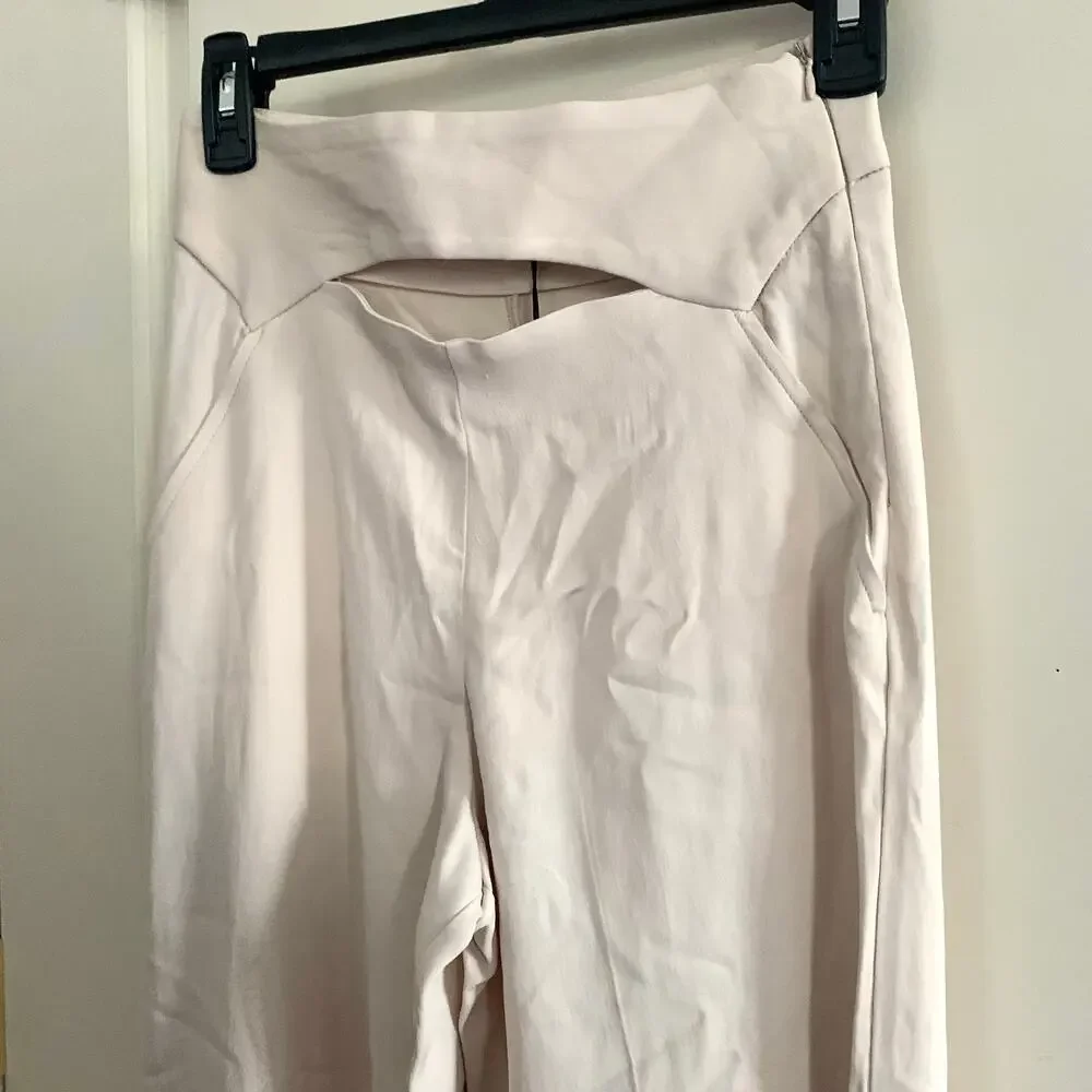 Zara Full Length Trousers with Cutout Opening in Ecru Off White